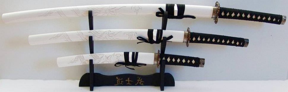 Weißes Samurai Schwerter Drachen Katana 3er