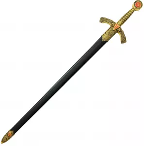 Templerschwert mit Schwertscheide und roten Wappenschild