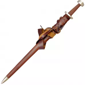 Wikingerschwert Scharf mit brauner Scheide und Gürtel