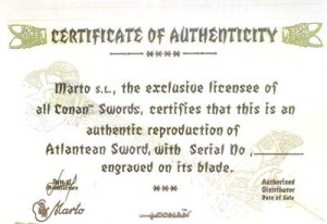 Conan Atlantean Schwert von Marto kaufen Zertifikat