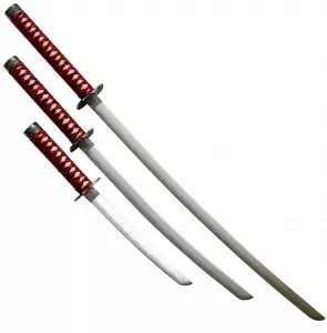 Klinge rote Samurai Schwerter Drachen 3er Set