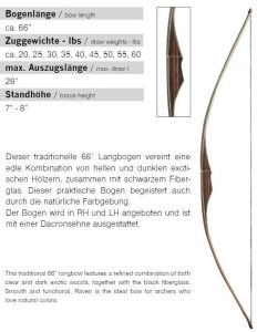 Langbogen RAVEN 20 - 60 lbs Länge 66 Zoll