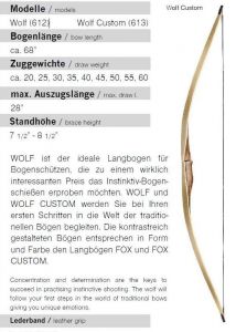 Langbogen Ragim WOLF CUSTOM 20 - 60 lbs Länge 68 Zoll