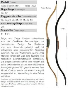 Recurvebogen Ragim Taiga & Custom 20 - 55 lbs Länge 48 Zoll