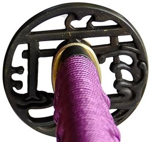 Tsuba am Griff Samurai Wakizashi Murakami + Gomai + gefaltet
