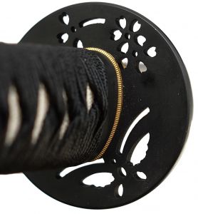 Tsuba-an-tsuka-Katana Gefaltet- damast Rot Schwarz