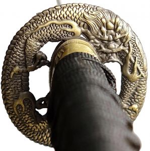 Tsuba Samuraischwert Drache Weiß Schwarz