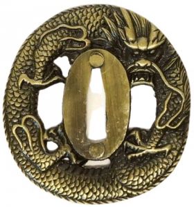 Tsuba Katana- Samuraischwert Choshu Yamoto + Kobuse + Damast- gefaltet