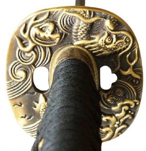 Tsuba im detail Drachen + gefaltet Samuraischwert- Katana + Shihozume