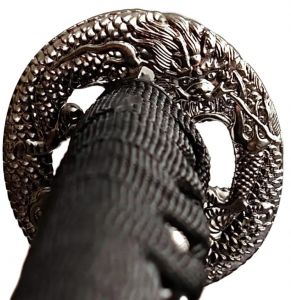 Tsuba Samurai Schwert Rot mit Fuji San auf Saya
