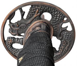 Tsuba Wakizashi Drache mit Wellenschliff