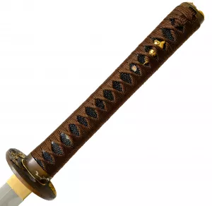 Tsuka Katana + gefaltet- Damast Junna Löwe + Naturholz braun + Hamon