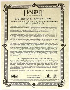 Zertifikat Der Hobbit - Düsterwald Infanterie Schwert