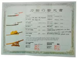 Zertifikat Sumera Samuraischwert - Katana + Hamon