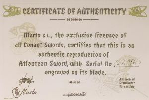 Zertifikat Conan Atlantean Silber Schwert von Marto