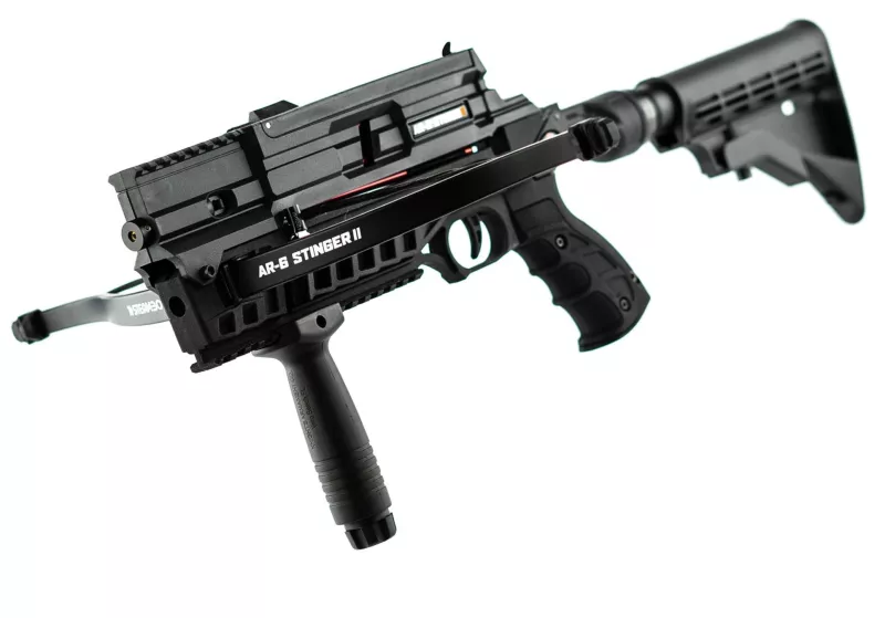 Steambow AR-6 Stinger 2 Tactical Pistolenarmbrust mit Pfeilmagazin