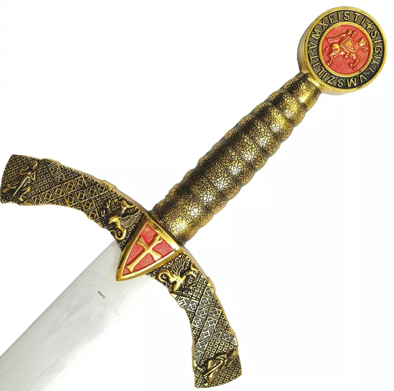 Griff Templerschwert mit Schwertscheide und roten Wappenschild