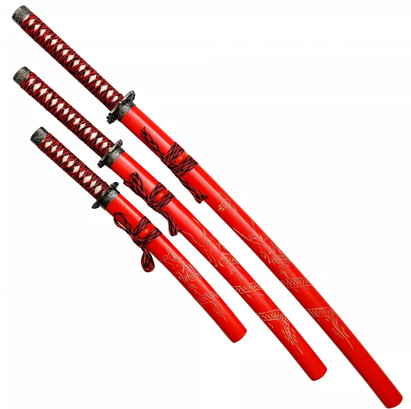 ohne ständer rote Samurai Schwerter Drachen 3er Set