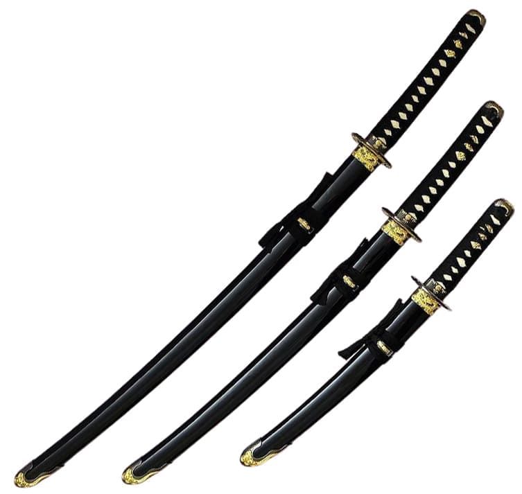 ohne ständer Samurai Drachen black Schwerter 3er Set