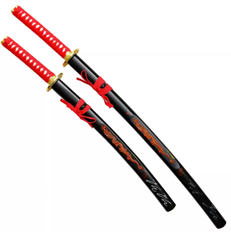 ohne staenter Samurai Katana Schwert 2er Set roter Drache II