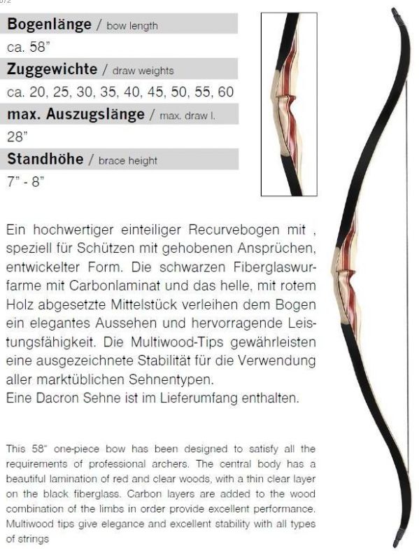 Recurvebogen Ragim BLACK PANTHER 20 - 60 lbs Länge 58 Zoll