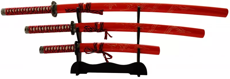 rote Samurai Schwerter Drachen 3er Set