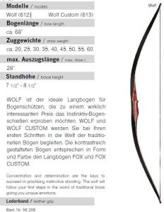 Langbogen WOLF 20 - 60 lbs Länge...