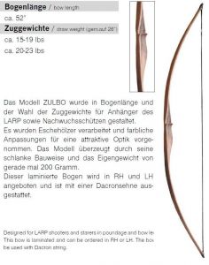 Langbogen ZULBO 15 - 20 lbs Läng...