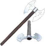 Doppelaxt kaufen Mittelalter mit Kreuz im Axtkopf und Holzstiel Doppelaxt kaufen Mittelalter mit Kreuz im Axtkopf und Holzstiel