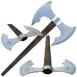 Doppelbeil kaufen Zweischneidig Mittelalter mit Kreuz im Axtkopf und Holzstiel im rustikalem Design Doppelbeil kaufen Zweischneidig Mittelalter mit Kreuz im Axtkopf und Holzstiel im rustikalem Design