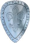 Ritterschild kaufen Hochmittelalter Dekorationschild mit getriebenem Lilienmotiv Ritterschild kaufen Hochmittelalter Dekorationschild mit getriebenem Lilienmotiv